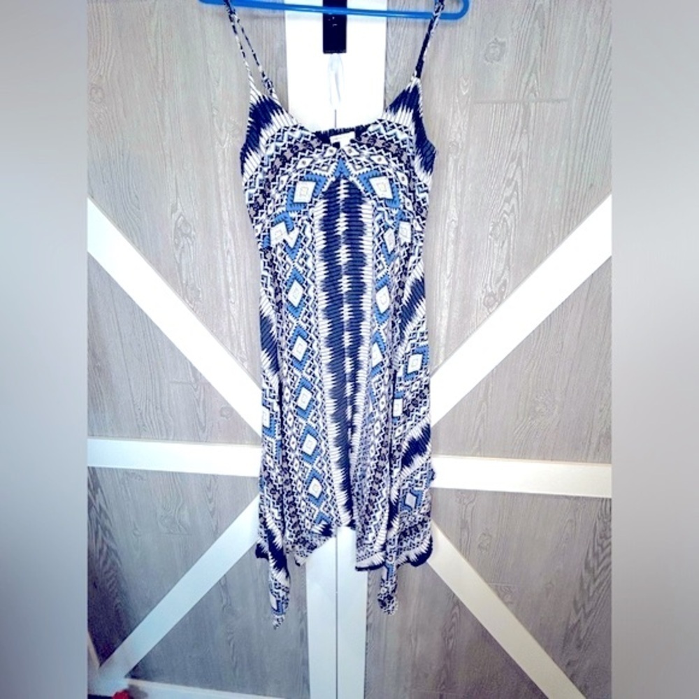 110. CATO Asymmetrical Gray, White and Blue Spaghetti Straps Small